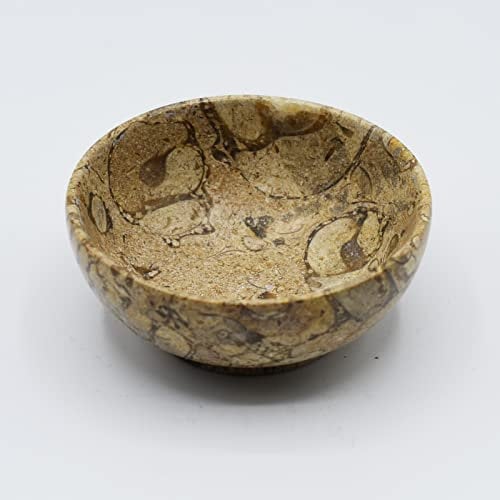 H&H HOMEDECOR LTD Fossil Marble Bowl Hand Carved Crystal Fossil Marble Fruit Bowl Onyx Spiritual Cleansing Healing Handmade Home Décor Gift (3 inches)