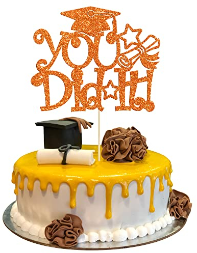 1 x You Did It Tortenaufsatz Glitzer Congrats Grad Cap 2023 Graduation Cake Topper Dekorationen für 2023 Abschluss Thema High School Jungen Mädchen Graduate Party Kuchen Dekorationen Supplies Orange