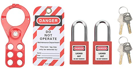 Sonew Kit de etiquetado de bloqueo con cerrojo de seguridad, cerraduras de loto rojas, llaves de etiqueta Loto de candado, a prueba de manipulaciones, para equipos industriales