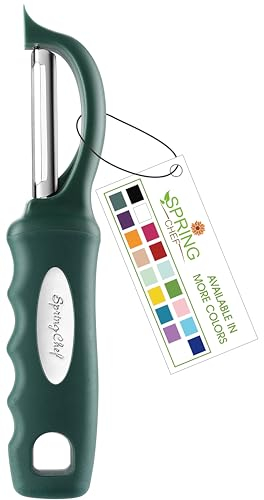 Spring Chef Professional Swivel Vegetable Peeler for Kitchen, Stainless Steel Potato Peeler with Comfortable Handle, Great for Apple, Veggie, Carrot, Cucumber - Dishwasher Safe - Pine Green