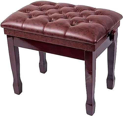 Klavierhocker Schminktisch Hocker Höhenverstellbar Klavierbank Holzklavierhocker Genießen Sie weiches Lederkissen 58 x 41 x 48-58 cm mit eleganten Hufeisenhockerbeinen (Farbe: Mahagoni)