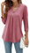 YloveM Chemisier pour Femmes Manches 3/4 Col V Blouse Décontracté Tunique Top Couleur Unie Longues Blouses Élégante Shirts