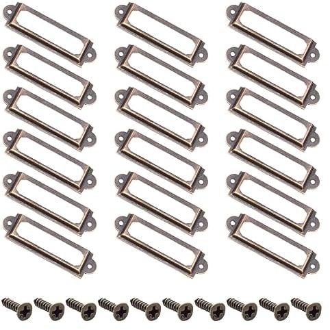 Yosawo 50 Stück Metall Etikettenhalter Antiker Möbel Schublade Schrank Kartenrahmenhalter mit Schrauben für Aktenschrank Büro Schubladenschrank Im Apothekerschrank(60 * 17mm/Rote Bronze)