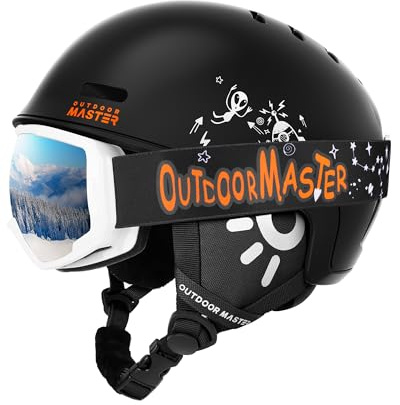 OutdoorMaster Kids Ski Helmet and Goggles Set, Durable PC Shell & EPS Foam, Snow Helmet 12 Cooling Vents, Safety-Certified Snow Sport Helmets for Boys & Girls