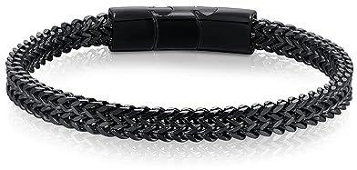 LUCKY2+7 Armband Herren-Edelstahl Magnetschnalle Verlängerungsschnalle Schwarz Silber