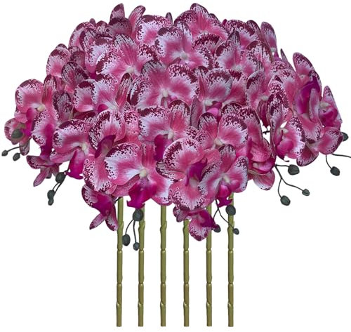 FagusHome 6 Stück Künstliche Phalaenopsis Blumen Weiß 80cm Künstliche Orchideenblumen Stammpflanzen für Wohnkultur (Rosa Piebald)