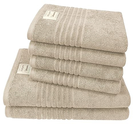 Dyckhoff Handtuchset Nature, 100% Bio-Baumwolle GOTS-Zertifiziert, 500g/m², Stein, 2X 70x140cm, 4X 50x100cm