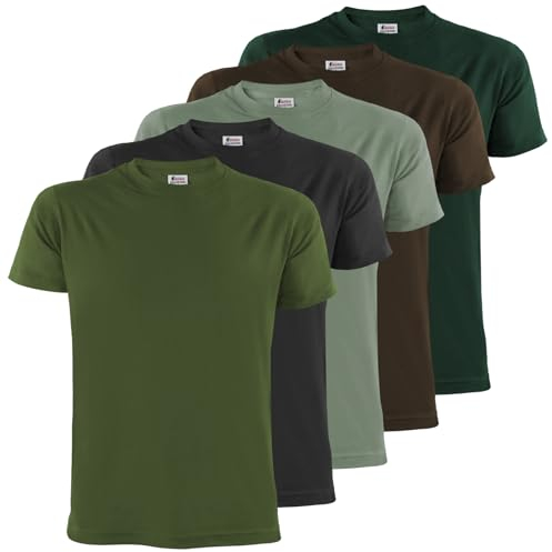 ALPIDEX T-Shirt Magliette da Uomo Confezione da 5 con Girocollo - Taglie S M L XL XXL 3XL 4XL 5XL, Taglia:L, Colore:Forest