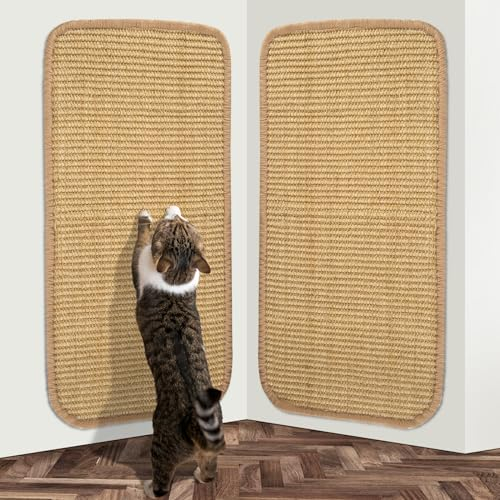 Tapis Griffoir pour Chat, 2 Pièces Tapis à Chat en Sisal Naturel 50x25 cm, Anti-dérapant Griffoir Chat Horizontal et Verticale, pour Mur et Coin, Protège Les Meubles et Les Canapés, Marron