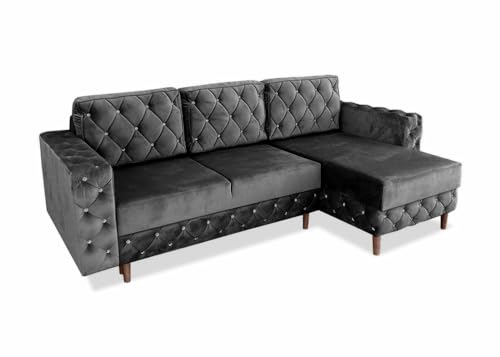 Ares Meble Gepolstertes Ecksofa Delux mit Schlaffunktion und Bettzeugcontainer - Kleine Sofa - Relaxsofa 3 Sitzer - Big Sofa mit Schlaffunktion - Sofa Wohnzimmer - Schlafsofa 140x200 Walnuss - Graphit