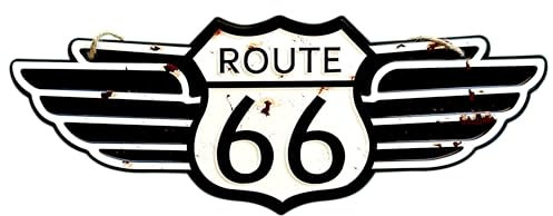 DiiliHiiri Route 66 / Route 66 – Metallschild für Vintage-Garage (56 x 21 cm) – Retro-Metallschild im antiken Stil – Dekoration für Bars – Vintage-Bleche – Werkstatt – Garage (9556)