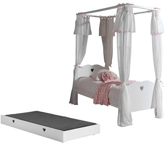 möbelando Himmelbett >AMORI< in Weiß aus Massiv Kiefer und MDF - 211,3x187,3x96cm (BxHxT)