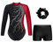 FEESHOW Mädchen Kinder Turnanzug Mit Hose Langarm Turntrikot Gymnastik Body Gymnastik Shorts Und Haargummi Ballett Tanzoutfit Burgundy&Schwarz 146-152