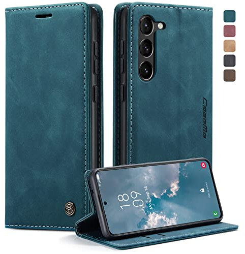 Handyhülle für Samsung Galaxy S23 5G Hülle, Klapphülle Premium Lederhülle Klappbar Flip Case Tasche Magnet Kartenfach Standfunktion Klapphülle Schutzhülle für Samsung Galaxy S23 5G, Blaugrün