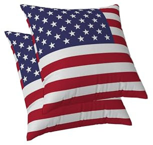 ggaimwf Amerikanische Flagge Kissenbezug USA-Flagge Kissen zum Unabhängigkeitstag Leinenquadrat Kissenbezüge Startseite Dekorativer Kissenbezug Stuhl Schlafzimmer Wohnzimmer 60x60cm 2er-Set