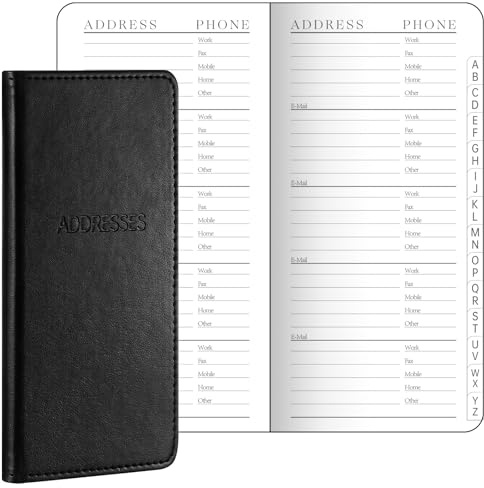 Dinifee Leder Pocket Adressbuch mit Alphabetischen Registerkarten Kleines Adressbuch 6 x 3,25 Zoll für Telefonnummern Website Logins 520 Einträge