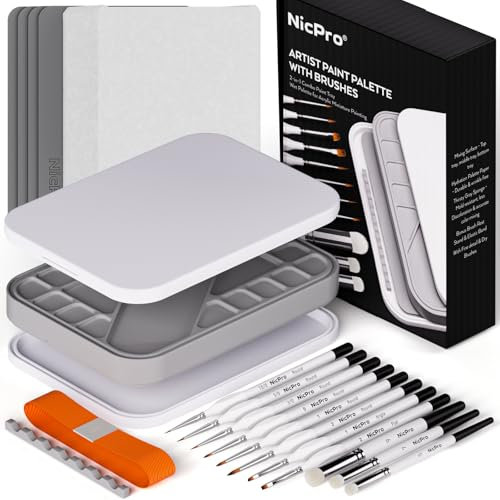 Nicpro kit di pittura con tavolozza per dipingere, 11 pennelli per dettagli, secco, 100 fogli di carta, 4 spugne, porta pennelli, wet palette per miscelare la vernice, per la pittura di modelli