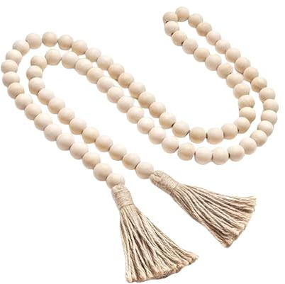 148cm Holzperlengirlande Anhänger mit Holzperlen und Quaste Bead Garland Holzfarbe Tassel Garland Troddeln Quasten Holz Dekoriert für Wände Häuser Couchtische Blumentöpfe Farmhouse Deko