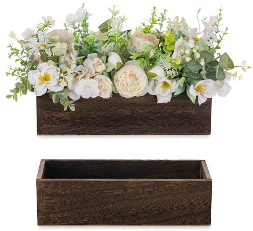 Nuptio Centros de Mesa de Madera Caja: 2 Piezas 30cm Centro de Mesa de Flores Rectangular Florero Marrón Rústico Cajas Largas para Boda Fiesta Navidad Decoraciones