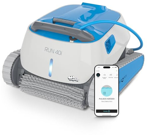 Dolphin Run 40i Robot pulitore Automatico per Piscina interrata Fino a 12m - Pulizia pareti, Linea d’Acqua e Fondo - Controllo con l'app
