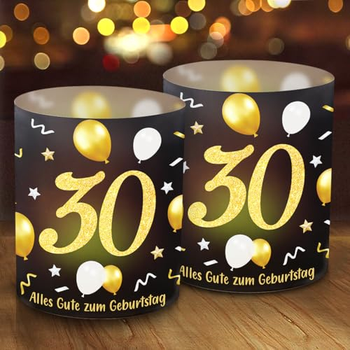 12 Windlicht Tischdeko 30 Geburtstag, 30. Happy Birthday Tischdekoration, Schön DASS Du Da Bist, 30 Geburtstag Männer Frauen Deko Schwarz Gold, Geeignet für Teelichter oder Kerzen