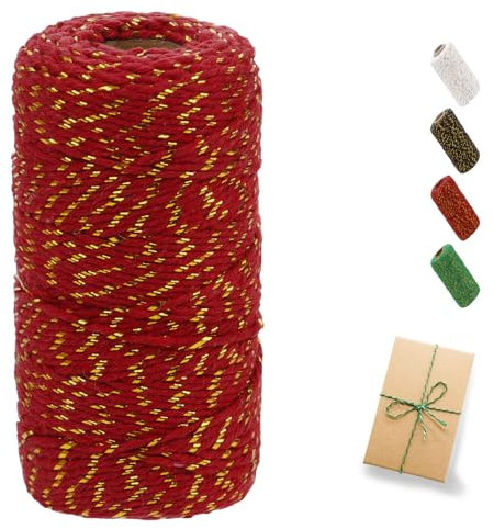 CAMAL Corde Macramé 2mm Fil Macramé Corde Or Étincelant Coton Ficelle 100m Fil Macramé 2mm Corde Coton Ficelle Dorée pour Suspension Murale, Bricolage, Projets Décoratifs (Or Rouge)