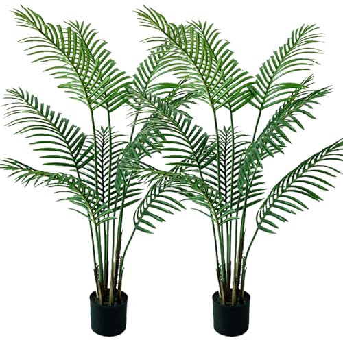 MADL Artificial Plants Fake Palm Tree 3.2FT Tropical Palm Leaves Faux Palm Plants Tall Tree for Outdoor Office Decor 2 Pack