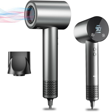 BAMCOO Föhn Fön Haartrockner Ionen Föhn Hair Dryer 1500W HD Display Temperatur Touchscreen Haartrockner ionen haartrockner 4 Temperaturstufen & 3 Geschwindigkeitsstufen (Grey)