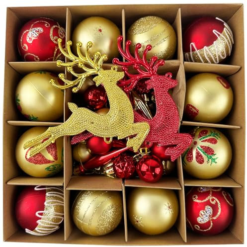 40 bolas de Navidad para decoración de árbol de Navidad, adornos de bolas de Navidad inastillables para decoración del hogar, fiesta de Navidad, color rojo y dorado