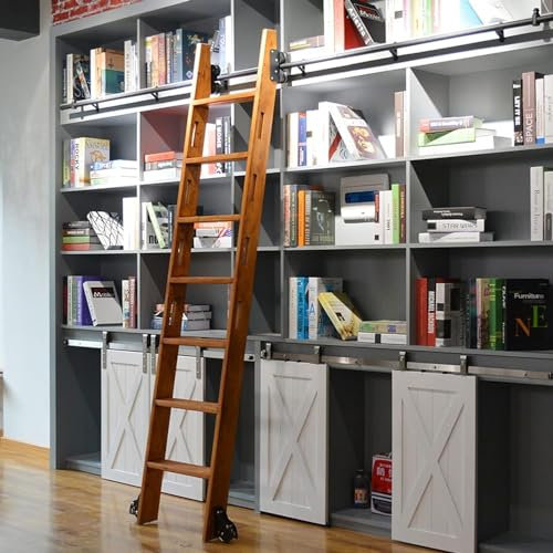 Rollleiter-Hardware-Kit, Bibliotheks-Gleitrollen-Kit (ohne Leiter), Rundrohr, mobile Schiene mit Bodenrädern (Größe: 500 cm Schienen-Set)