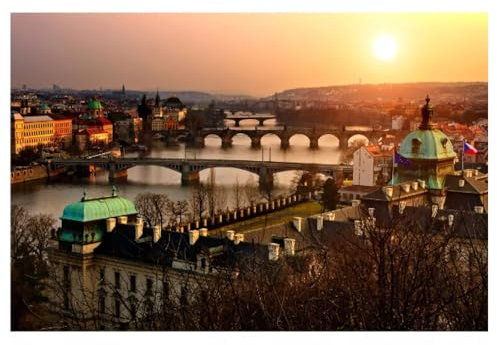 Modernes Stadtbild, Gemälde, tschechische Geschichte, Flaggen, Stadt, Prag, Flüsse, Bild, Leinwand, Poster und Drucke, Wandkunst für die Inneneinrichtung, 50 x 70 cm, ohne Rahmen