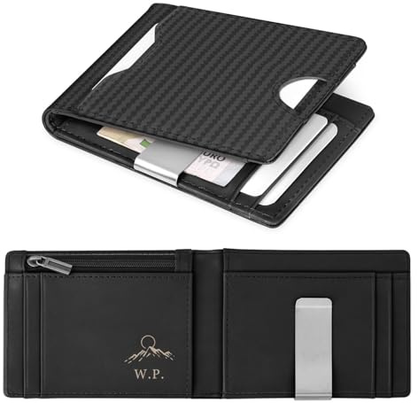 Maverton Herrengeldbörse mit Gravur für 9 Karte, Slim Wallet mit Münzfach | Geldbörse Herren mit Initial aus echtem Rindsleder, Geschenke für Männer, personalisierte Geschenke für ihn, Carbon schwarz