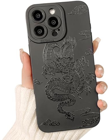 NITITOP Compatible for iPhone 16 Pro Max Case Cute Cool Dragon Black Design for Women Girls Soft TPU Shockproof Protective Girly for iPhone 16 Pro Max - Dragon