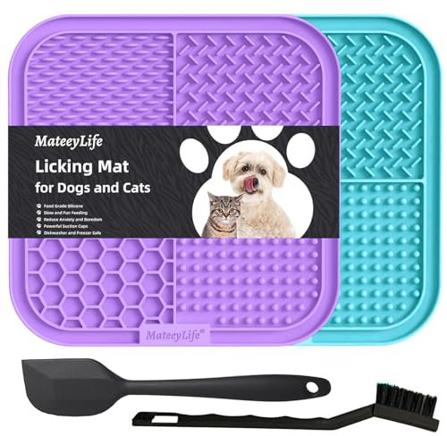 MateeyLife Alfombrilla de Lamer para Perros 20x20cm - Comedero Perro y Gato con Ventosas, Ideal para Queso, Mantequilla de Maní y Más - Reduce Ansiedad y Mejora Alimentación (Púrpura y Azul Claro)