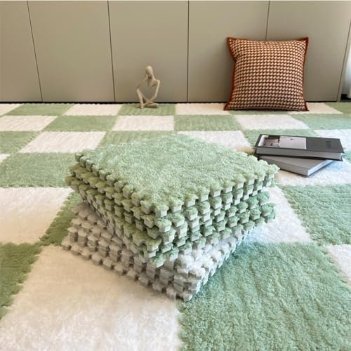 20 Stück Ineinandergreifende Plüschschaum-Teppichfliesen, Ineinandergreifende Schaumstoff-Teppichfliesen,Schaumstoff-Plüsch-Bodenmatte - Puzzle-Teppich mit schneidbarem Design für Schlafzimmer, Kinder