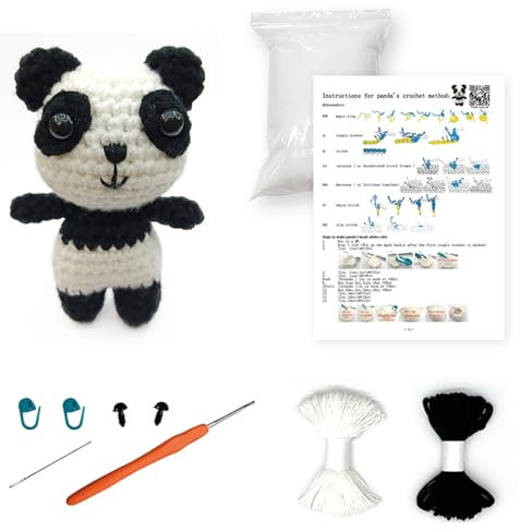 Jodsen Strickset mit Häkelnadeln Süßes Panda Häkelset für Anfänger DIY Starter-Häkelpaket Mit Schritt-für-Schritt-Anleitungen und Detaillierten Video-Tutorials (Panda)