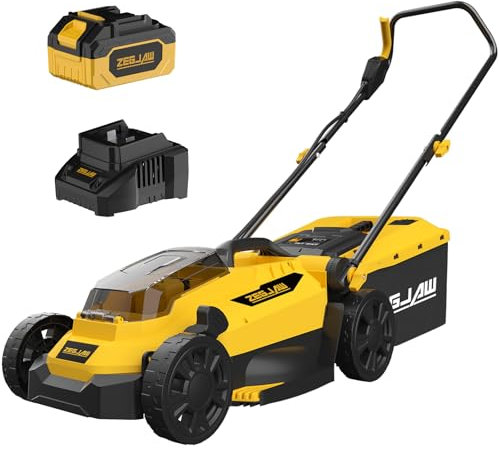 ZEGJAW Cortacésped inalámbrico, cortacésped eléctrico de 13 pulgadas y 20 V con batería de 4.0 Ah y cargador, cortacésped eléctrico 2 en 1 con ajuste de altura de 5 posiciones
