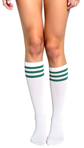 woosnscly Kniestrümpfe für Damen, gestreift, lange Socken, bunte Wadensocken, Sport, athletisch, Rollschuhe, kniehohe Strümpfe, Weiss/opulenter Garten, Einheitsgröße