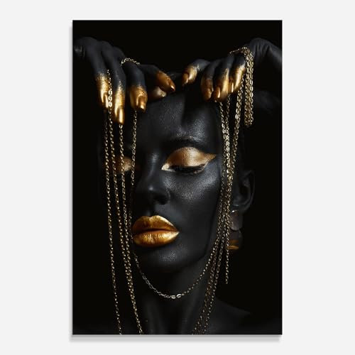 ARTHUB® Glasbild 60x80 cm, 4mm ESG | Moderne Wandbilder aus Glas für Wohnzimmer & Schlafzimmer, Wanddekoration, Wohnkultur, Frauen, Chain Gold Eyelids
