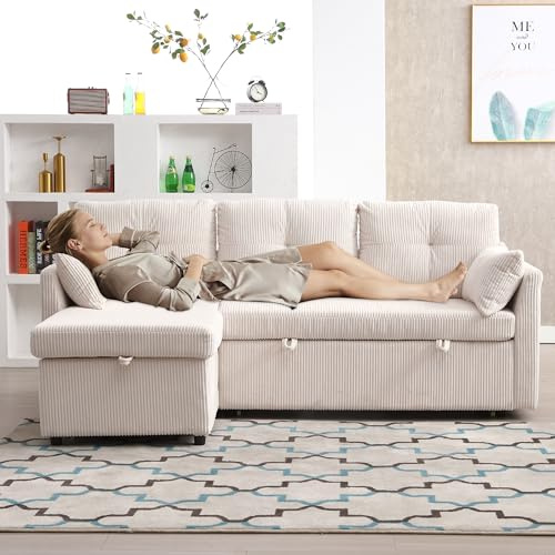 A ALFRESCOOL Schlafsofa, 2 Sitzer Sofa mit Schlaffunktion, Chaise Longue Interchangeable Sofa Bed, sectional Sofa with Storage Seats, modular L-Shaped Sofa