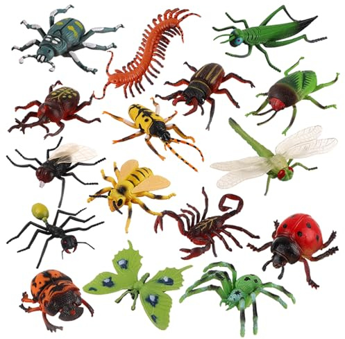 JOKFEICE Insekten Spielzeugfiguren – 16 Große Realistische Insekten wie Libelle, Spinne, Mücke – Lernspielzeug für Kinder, Geburtstagsgeschenk, Kuchendekoration