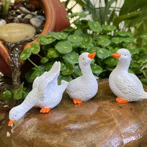 FONDUO 3 Stück Garten Teichdeko Für Draußen, Gartendeko Ente Wetterfest, Deko Miniteich Gartenfiguren Ducken, Deko Garten Tiere Statue, Frühlingsdeko Harz Ornament für Balkon Teich Gartenteich