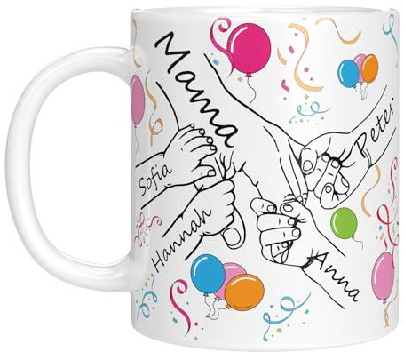 LIEBTASTISCH - Personalisierte Tasse für Mama oder Oma - Geschenk zum Muttertag, Geburtstag, Weihnachten, von Enkelkinder - Bis zu 6 Kinder (Konfetti)