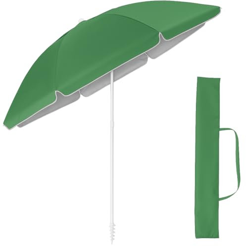 TUOLON Ombrellone Da Spiaggia 180CM Grande Ombrellone Bastone Ø32 Mm Anti Uv 50+ Ombrello Parasole Da Esterno Con Palo Inclinabile In Alluminio Ombrellone Portatile Con Sacca In Tessuto - Verde