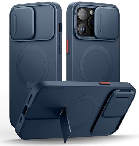 SURITCH Magnetic Case Compatible with iPhone 14 pro max, Shockproof Protective Cover with Slide Camera Cover and Adjustable Kickstand(Deep Blue)