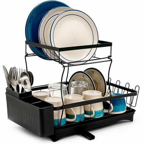 edihome, Escurreplatos sobre Fregadero, Escurridor de Platos, Acero Inoxidable, Bandeja Antigoteo y Boquilla de Drenaje, Drying Rack, para Ollas Cocina, Vajilla, Escorredor de Louça (2 Niveles)
