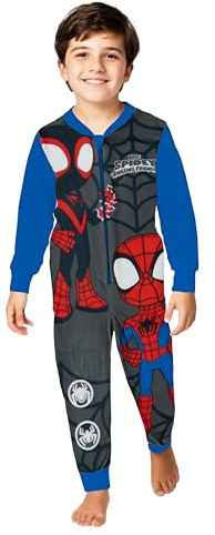 Marvel Spidey und Seine Super-Freunde Jumpsuit für Jungen - Spiderman Overall Kinder Pyjama Schlafanzug Langarm Grau/Blau