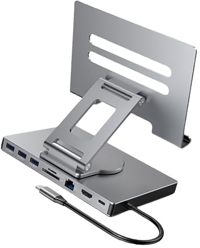 Tmboryuu 8/9 In 1 Docking Stations Tablets Stand Holder USB Type C USB3.2 Card Reader 3.5MM Foldable Rotatable Desktop Holder USB C Hub