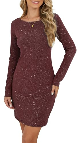 YUTILA Damen Glitzer Cocktailkleid mit Langarm (Lined, Non transparent) | Elegante Pailletten, Glänzendes Partykleid, Minikleid, Wie angegossen, Sexy, elegant zugleich für Abend & Festliche Anlässe