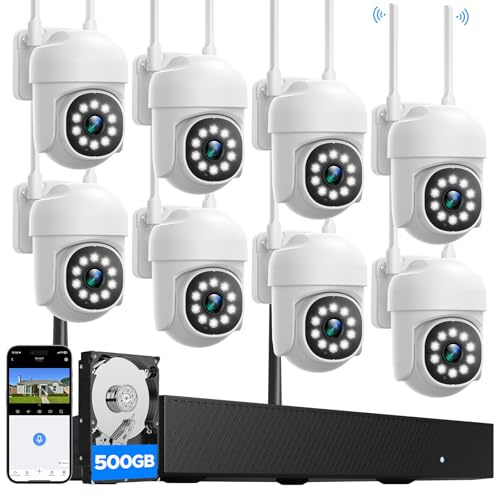kit camera surveillance wifi exterieure sans fil, CAMCAMP 8x caméra de surveillance, 360° Panoramique PTZ, Poursuite de Humaine Automatique, 16CH 4K NVR avec 500go, Vision Nocturne Couleur Intelligent